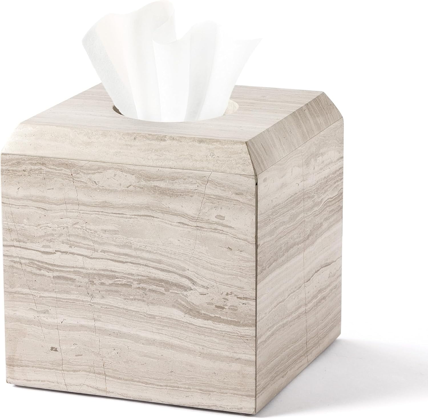 Tissue Box Cover Italy Natural Marble Heavy Duty Square Facial Toilet Paper Holder for Bathroom Living Room Bedroom Dresser Kitchen Minimalistic Office Home Decor Grey (WH078)