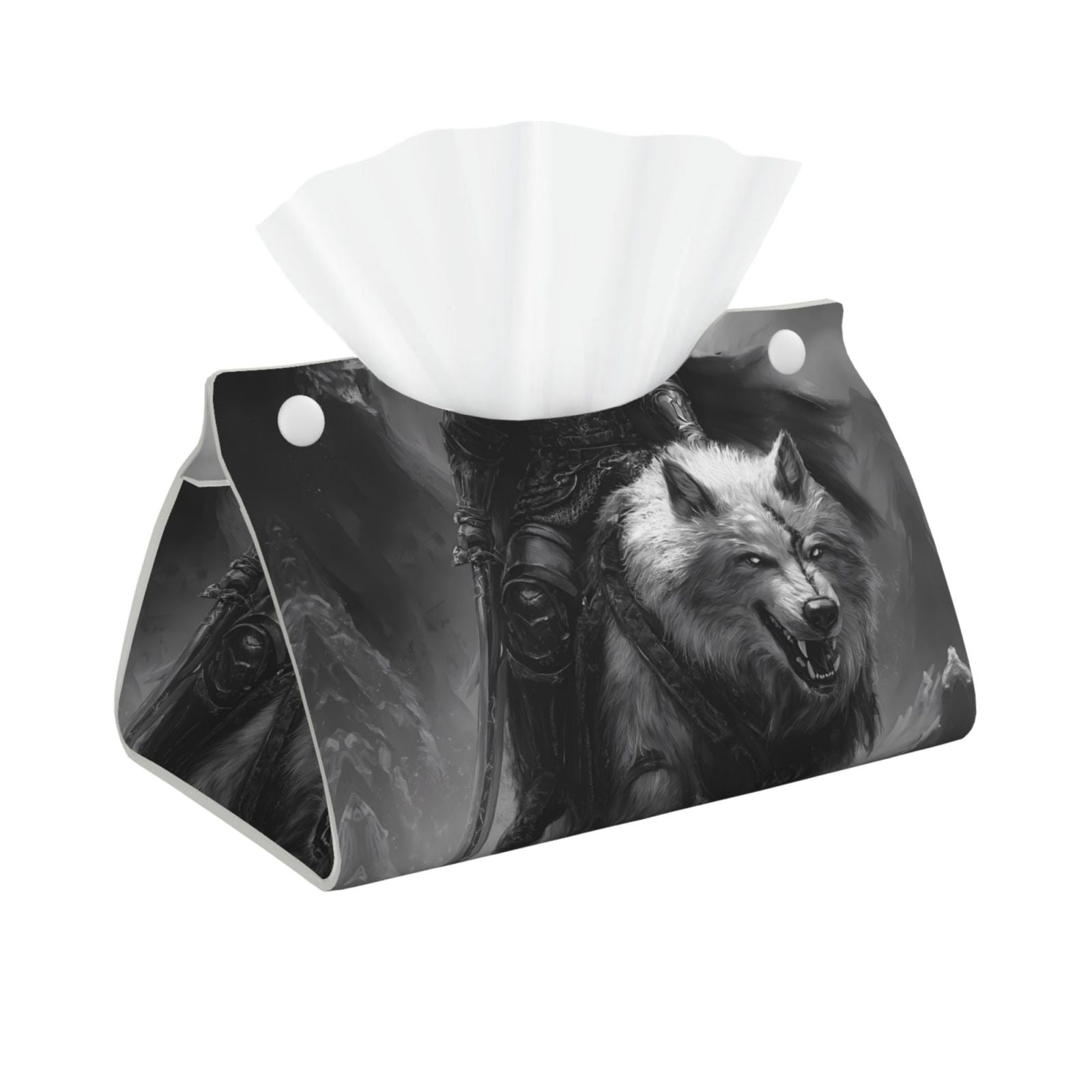 Tissue Box Cover, Knight Riding Giant Wolf Leather Rectangular Tissue ...