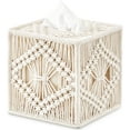 thumbnail image 1 of Tissue Box Cover Macrame Square Open-Bottom Tissue Box Holder Tissue Organizer Bohemian Handmade Woven Tissue Cube Box, Ivory, for Bathroom Bedroom Dresser Living Room Office Dorm, 1 of 4