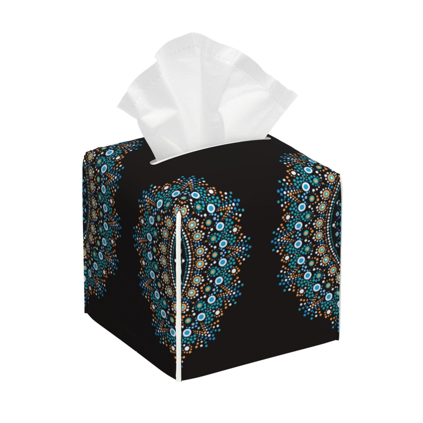 Tissue Box Cover Mandala Tissues Boxes Holder Organizer, Leather Square Paper Case for Bathroom ...