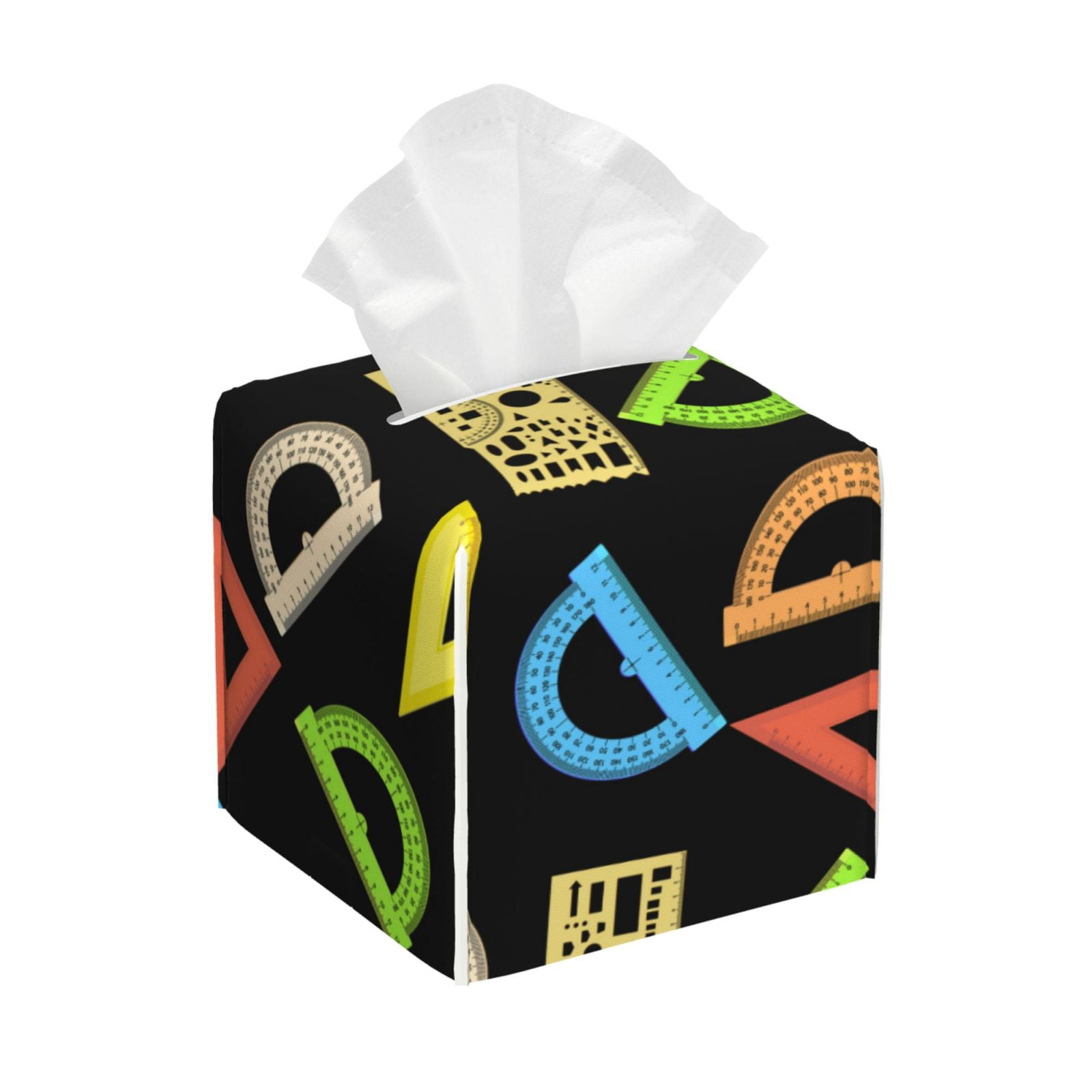 Tissue Wallet Ruler Tissue Box Cover, Math ruler colorful Print Leather Tissue Box Holder ...