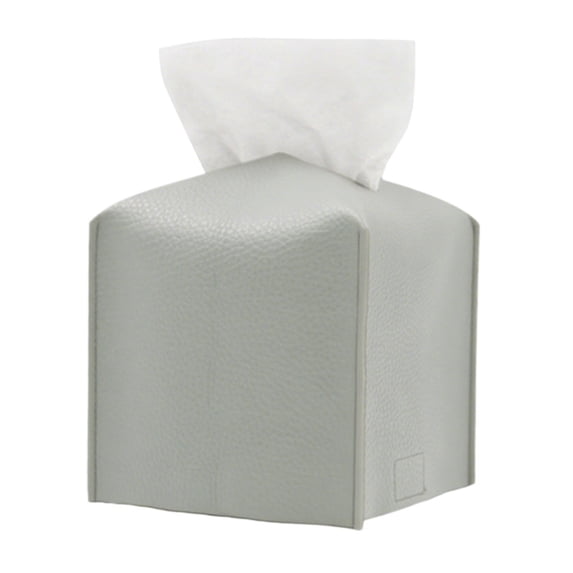 Tissue Box Cover, Modern Leather Square Tissue Box Holder - Decorative Holder/Organizer for Bathroom Vanity Countertop, Night Stands, Office Desk & Car 5.1"X5.1"X5.1" -Grey Happy Day!
