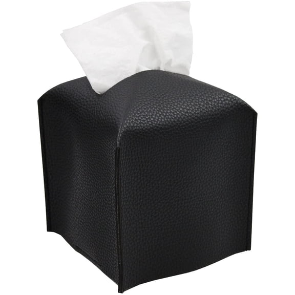Tissue Box Cover, Modern Leather Square Tissue Box Holder, Decorative Tissue Cube Organizer for Bathroom Tabletop, Car Night Stands, Office Desk Countertop, Bedroom,Living Room(Black)