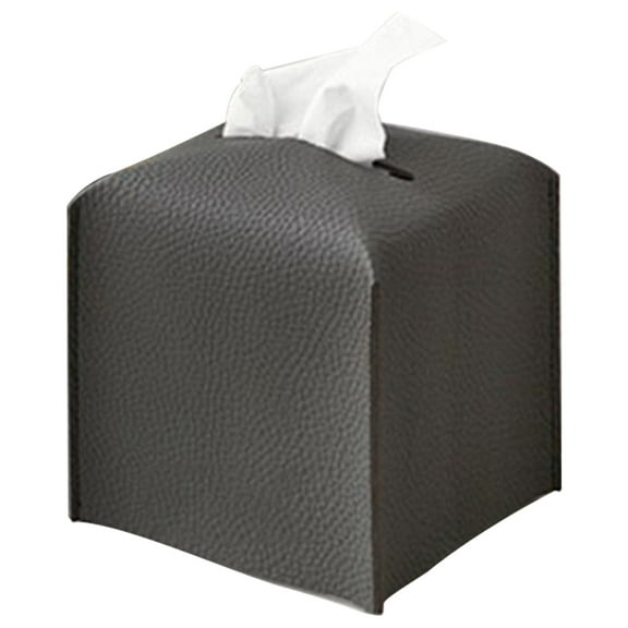 Tissue Box Cover, Modern Square Cube Covers Pu Leather Tissue Storage Box Cover For Home Bathroom Countertop Office Decor - Dark gray