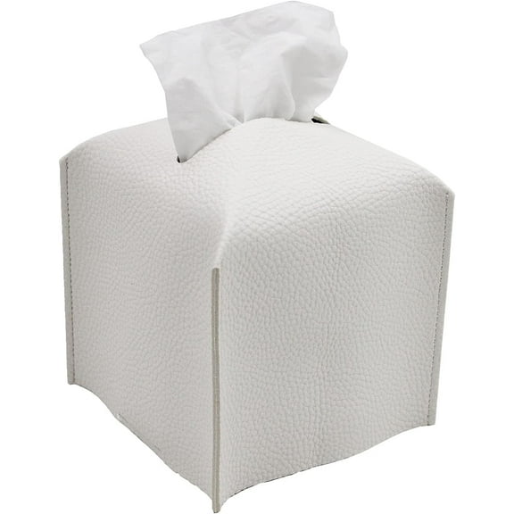 Tissue Box Cover, Modern Square Decorative PU Leather Facial Paper Case Organizer Holder Dispenser for Bathroom, Vanity Countertop, Night Stands, Desk, Car 5X5X5inch
