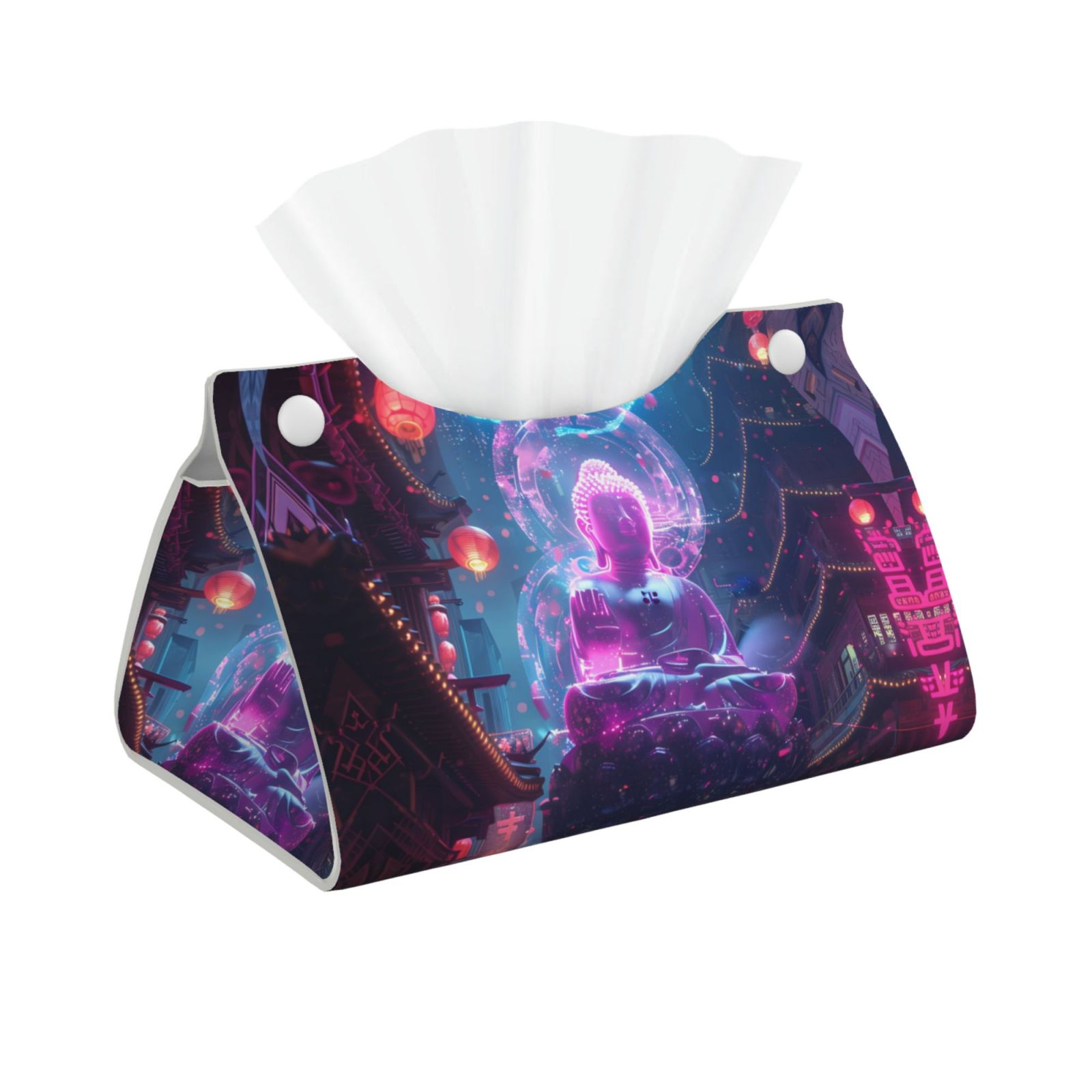Tissue Box Cover, Neon Buddha Cityscape Rectangular Leather Tissue ...
