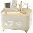 thumbnail image 1 of Tissue Box Cover with Phone Holder, Refined Modern ABS+PP Material, Partitioned Storage, 8.3''(L) x 5.9''(W) x 5.1''(H) Tissue Dispenser Box Holder for Bathroom Vanity Countertop (Beige), 1 of 10