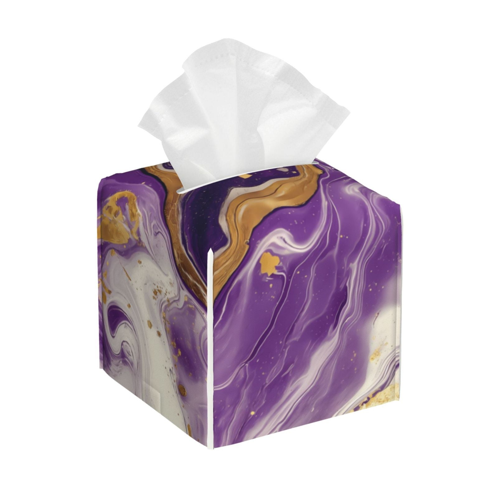 Tissue Box Cover, Purple Gold Marble Swirls Leather Tissue Box Holder ...