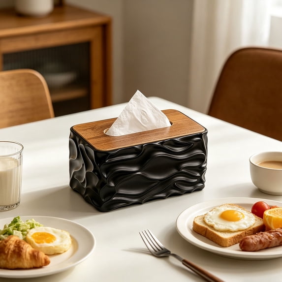 Tissue Box Cover Rectangle, 8.3×5.1×4.1 in Modern Tissue Box Covers, Stylish Tissue Box Sleeve, Dispenser Paper Cover Case, Napkin Holder Home Decor, Decorative Tissue Box Holder for office,Black