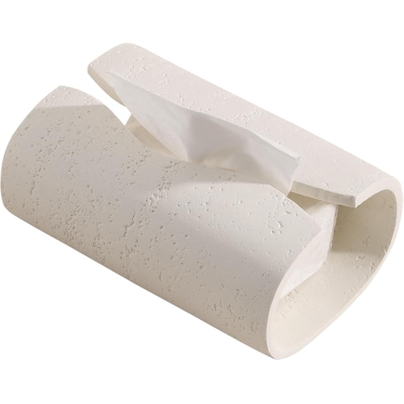 Tissue Box Cover Rectangle, Travertine Look, Curved Open, Cream | Resin, Facial Tissue Holder, Toilet Paper Holder, Decorative Paper Dispenser, For Bathroom Bedroom Living Room Office Hotel