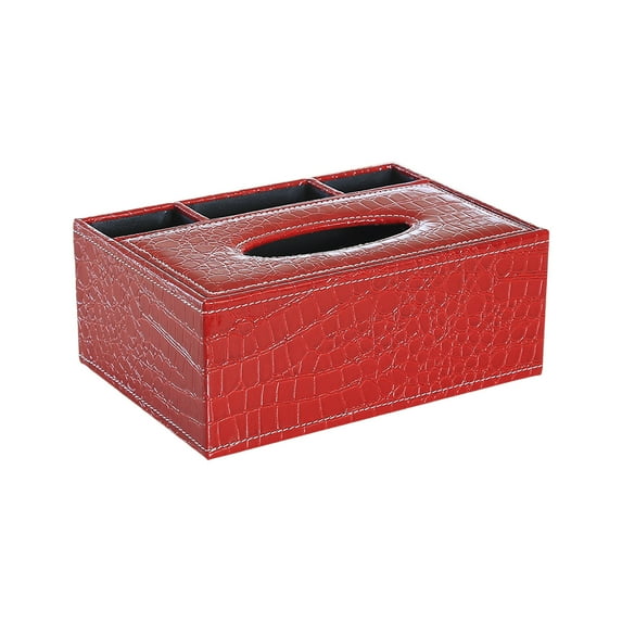 Tissue Box Cover Rectangle Tissue Box Holder, Multifunctional Remote Control Stationery Storage Box, PU Leather Facial Tissue Organizer for Home Office Car Napkin Caddy