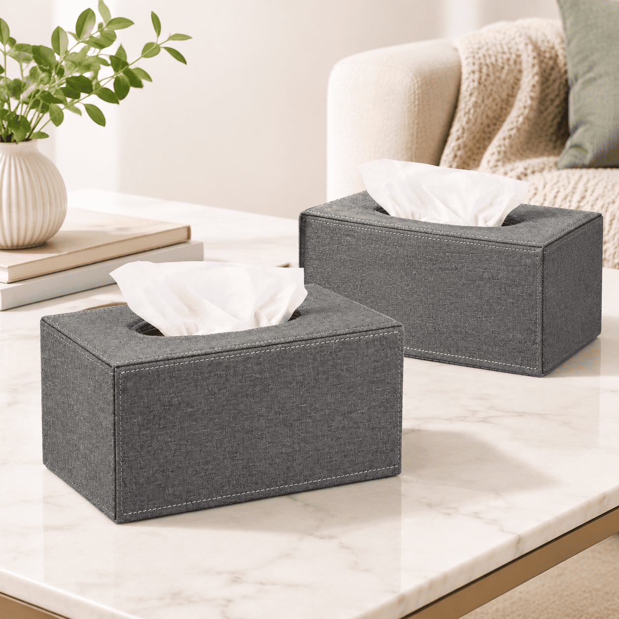Tissue Box Cover Rectangular Holder Linen Withic Bottom Decorative Grey ...