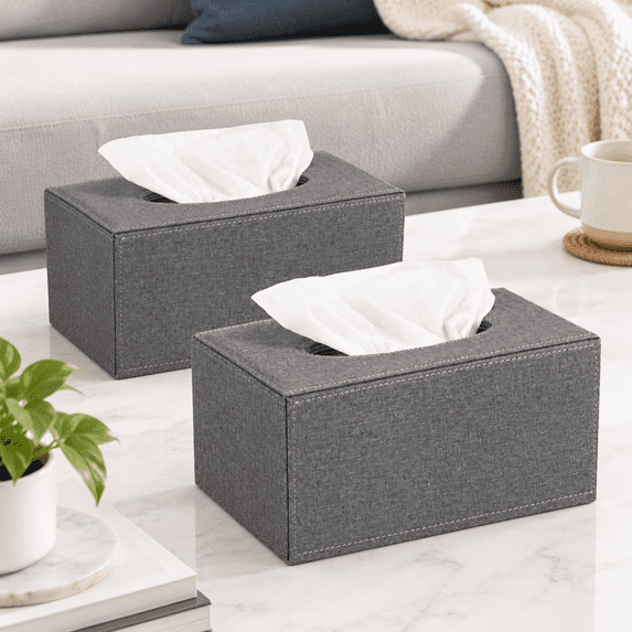 Rectangular Box Cap Tissue Box Cover Rectangular Holder Linen Withic Bottom Decorative Grey ...