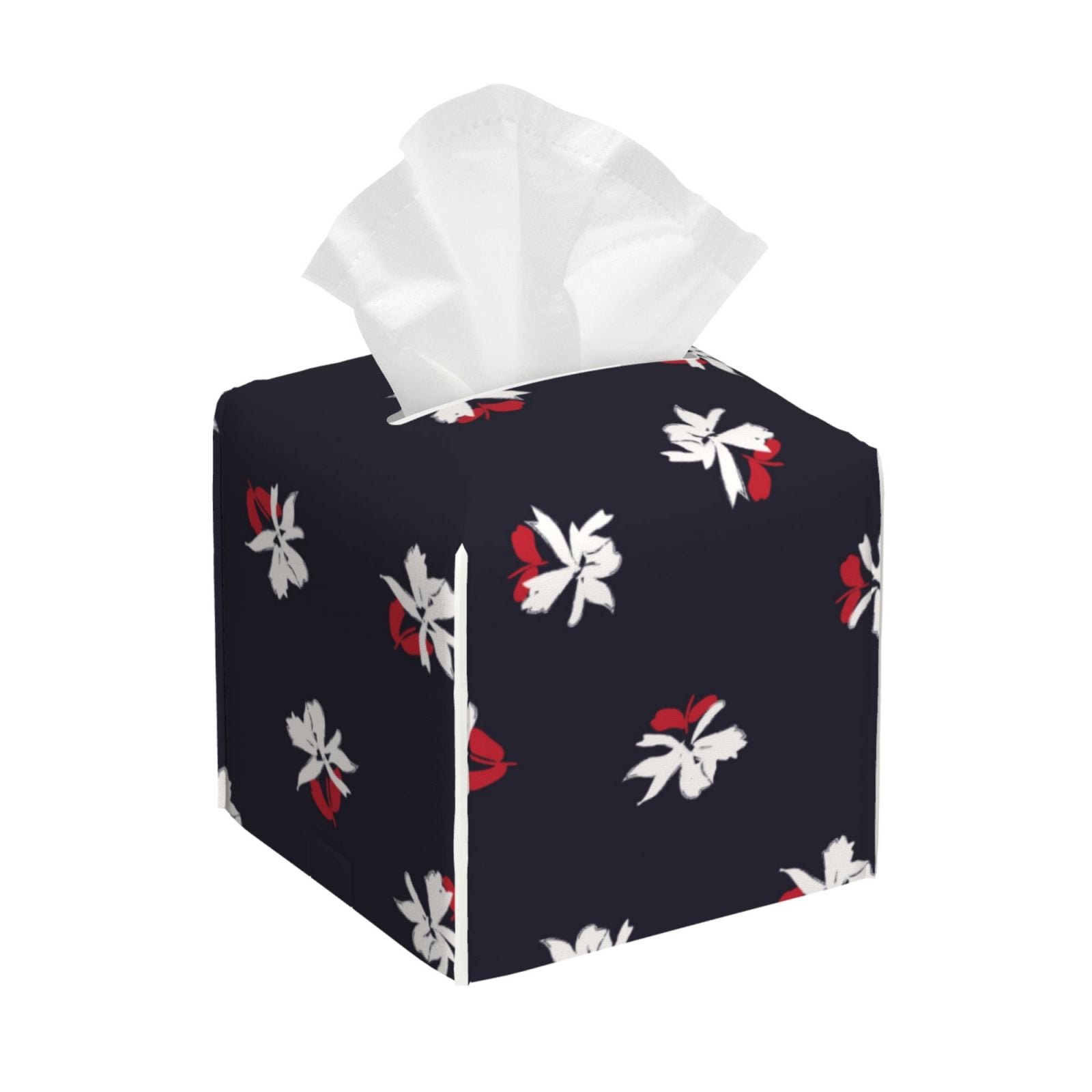 Tissue Box Cover, Red Floral Leather Tissue Box Holder - Tissue Case ...