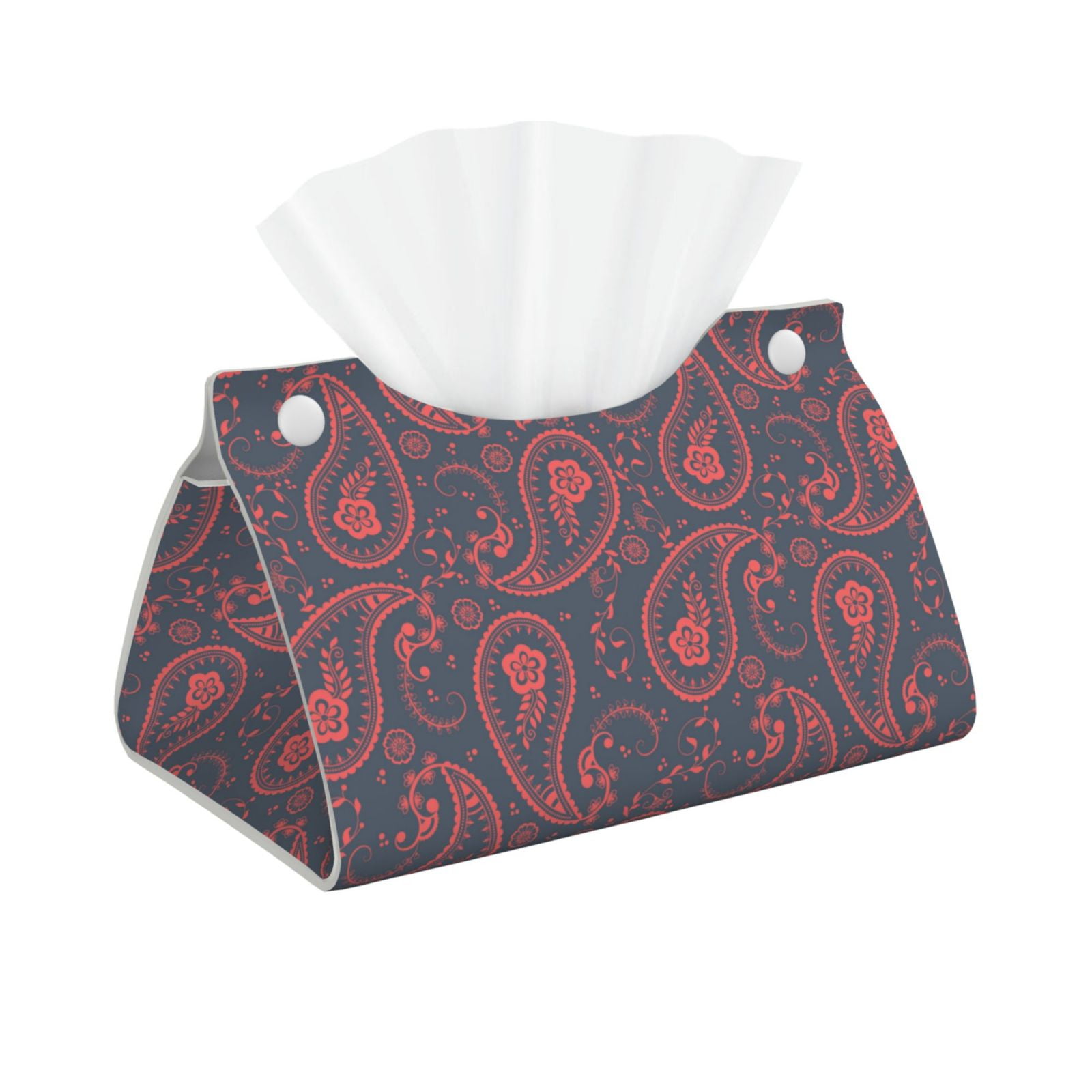Tissue Box Cover, Red Grey Paisley Leather Rectangular Tissue Holder ...