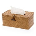 thumbnail image 1 of Tissue Box Cover, Seagrass Rattan Tissue Box Holder Rectangle Woven Tissue Box Cover with Flip-Open Top Decorative Facial Tissue Holder for Barthroom Kitchen Office Ornament, Caramel, 1 of 7