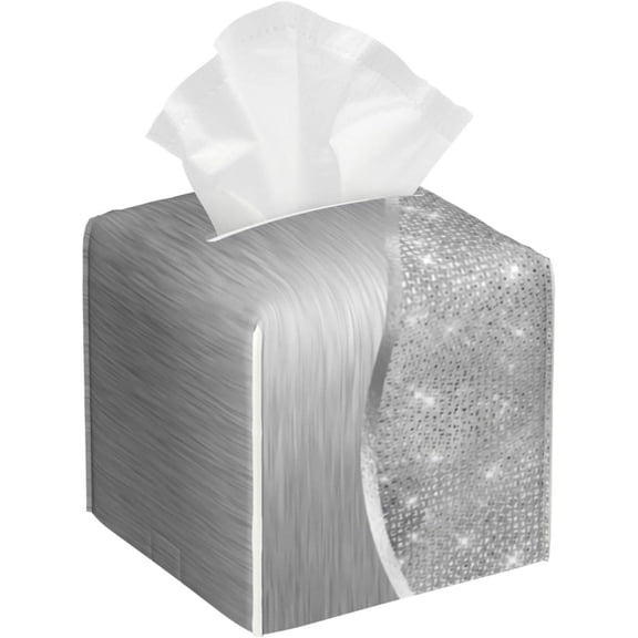 Tissue Box Cover Silver Glitter Glam Bling Tissue Box Holder Tissue Box Cover Square Decorative Bathroom, Bedroom Or Office