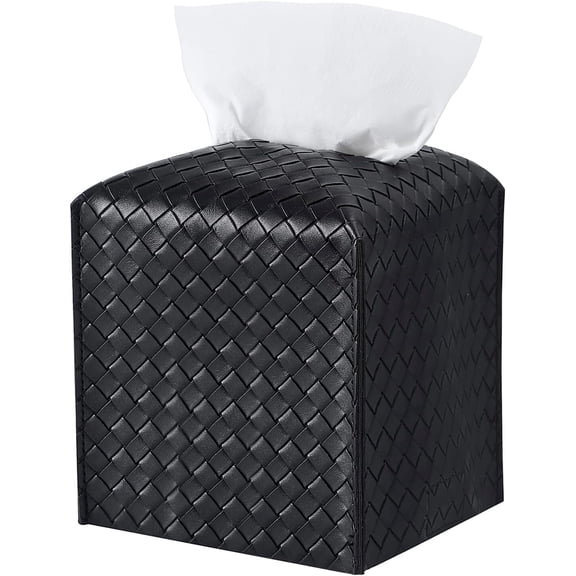 Tissue Box Cover Square, Black Tissue Box Cover,PU Leather Tissue Box Holder, Cube Tissues Covers, Decorative Tissue Box Napkin Organizer Holder for Bathroom, Vanity Countertop, Tabletop, Car, Black