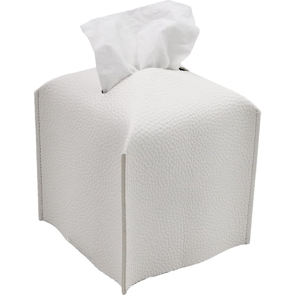 Tissue Box Cover, Square Decorative PU Leather Tissue Box Holder Modern Tissue Case Facial Paper Organizer Dispenser for Bathroom, Vanity Countertop, Night Stands, Desk 5X5X5''