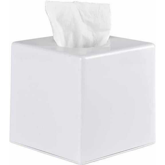 Tissue Box Cover, Square Facial Tissue Holder Storage for Bathroom Vanity, Countertops, Dressers, Night Stand, Parlors and Offices - White