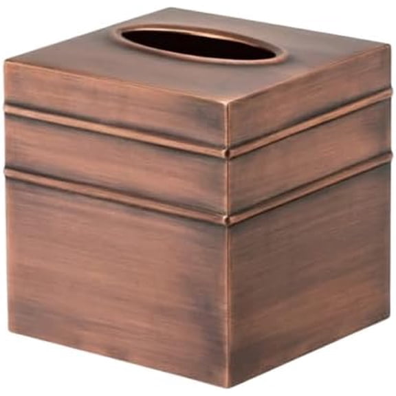 Tissue Box Cover Square – Handcrafted Border Embossed Antique Copper Metal Tissue Holder Box for Bathroom Accessory, Aesthetic Decorative Facial Napkin Cube for Modern Home Decor