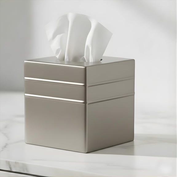 Tissue Box Cover Square – Handcrafted Border Embossed Metal Tissue Holder Box for Bathroom Accessory, Aesthetic Decorative Facial Napkin Cube for Modern Home Decor