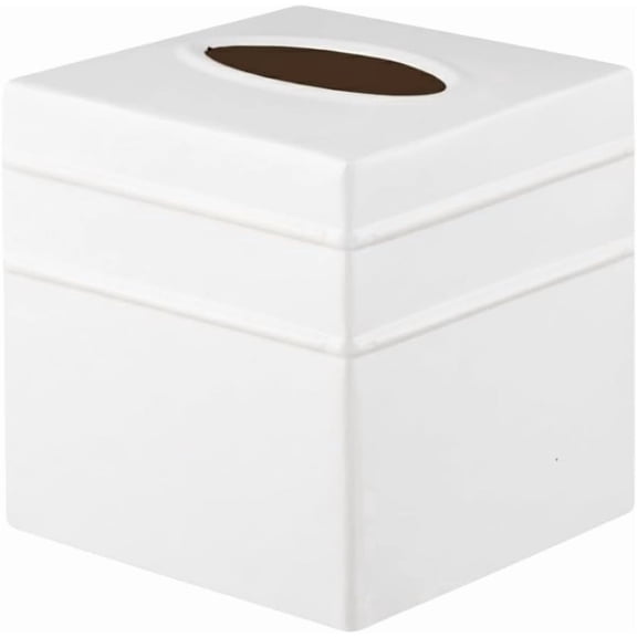 Tissue Box Cover Square  Handcrafted Border Embossed White Metal Tissue Holder Box for Bathroom Accessory, Aesthetic Decorative Facial Napkin Cube for Modern Home Decor