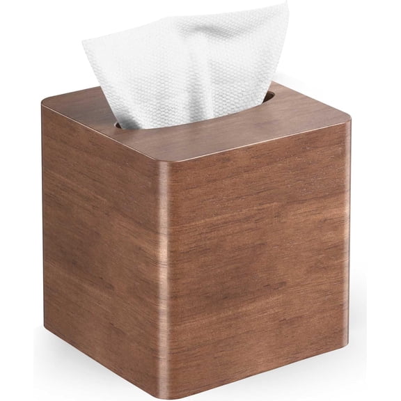 Tissue Box Cover Square - Oak Wood Tissue Box Holder for Living Room, Dinner Table, Bathroom, Office - Decorative Wooden Cube Facial Tissue Cover for Modern Farmhouse Home Decor | Brown