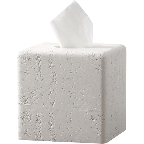 Tissue Box Cover Square, Resin Facial Tissue Holder Covers Toilet Paper Holder Decorative Travertine Paper Dispenser Home Decor for Bathroom Bedroom Living Room Office (Off White)