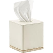 Tissue Box Cover Square Resin Tissue Holder for Home Decor,Hand Carved Beige Leather Cube Tissue Box Holder – 5.5 Inch Heavy Duty Luxury Tissue Box Case for Bathroom, Living Room, Office