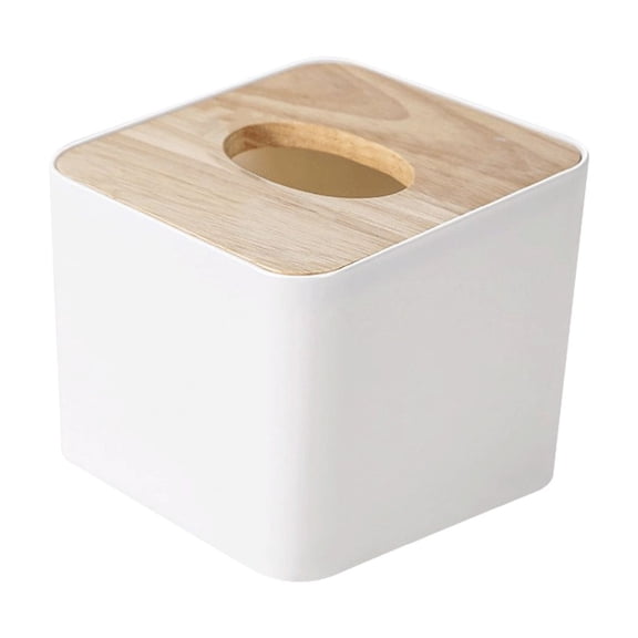 Tissue Box Cover Square,Tissue Box Holder with Bamboo Lid,Tissue Dryer Sheet Holder for Modern Farmhouse Boho Decor,1 Pack,(White)