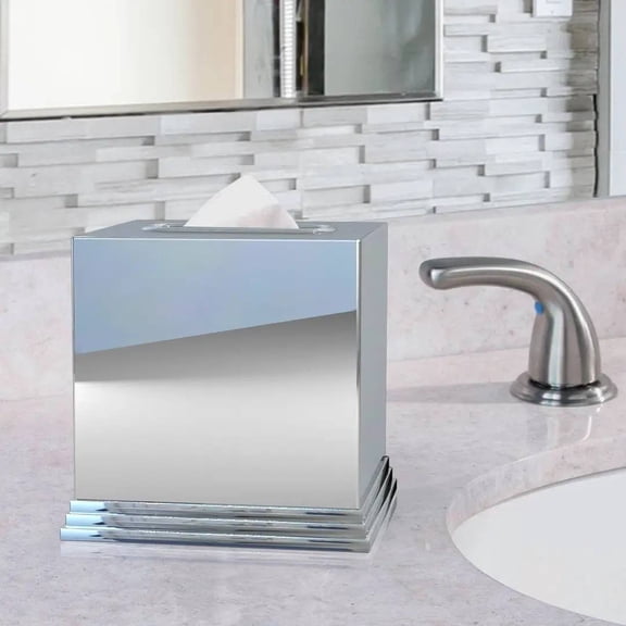 Tissue Box Cover | Stainless Steel Square Facial Tissue Box Holder | Chrome Finish