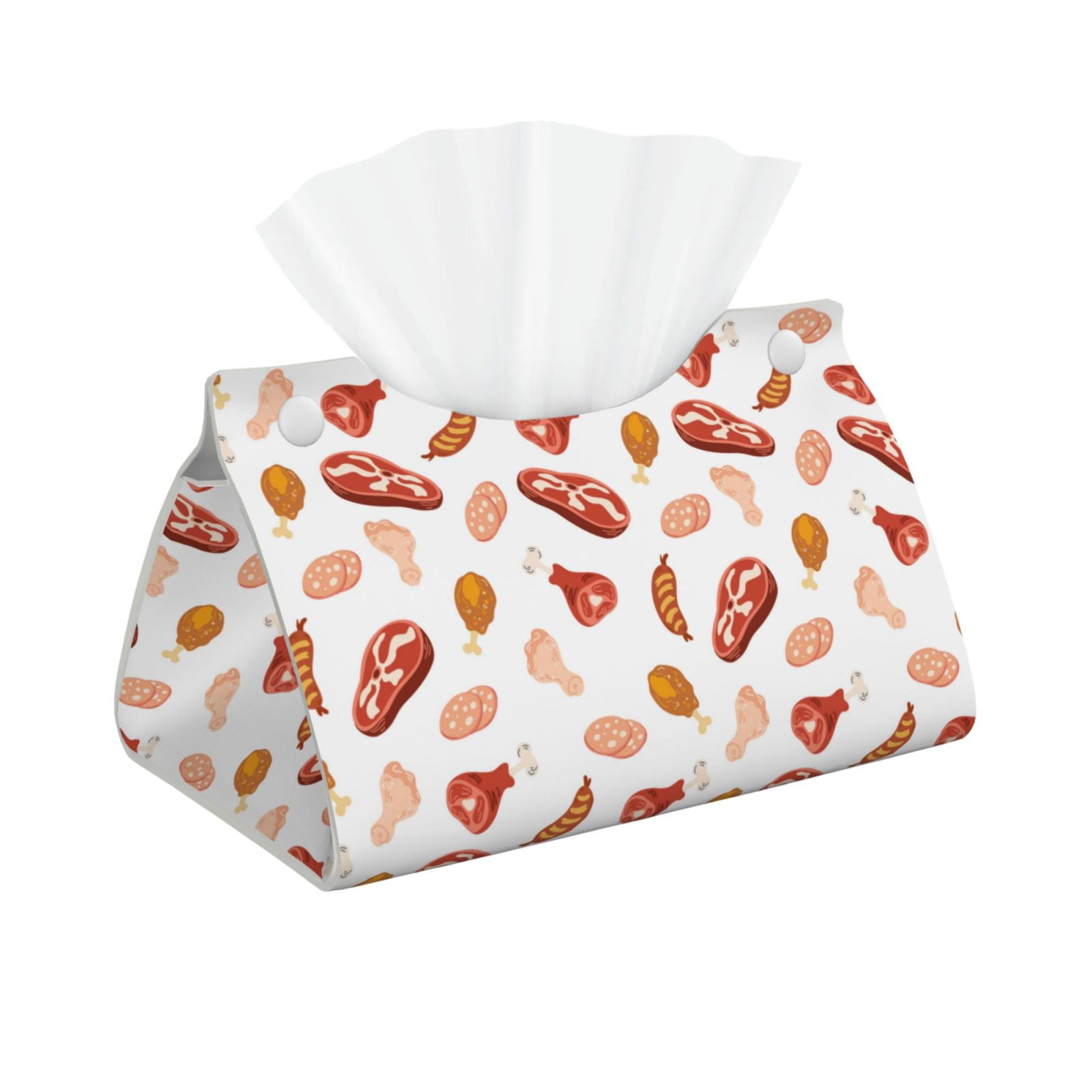 Tissue Box Cover, Steak Hot Dog Chicken Leg Print Rectangular Leather
