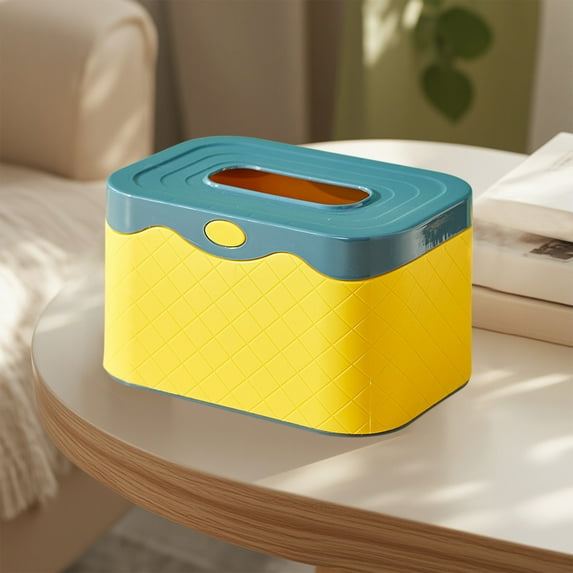 Tissue Box Cover, Storage Container, Plastic Material, Decorative Lid, for Living Room Desktop, Bathroom, or Kitchen Organization, Yellow, by FAJHHA