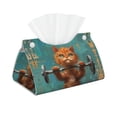 thumbnail image 1 of Tissue Box Cover, Strong Kitten Lifting Weights Rectangular Leather Tissue Holder - Tissue Case Facial Paper Organizer for Bathroom, Vanity Countertop, Tabletop, Car, Napkin, 1 of 6
