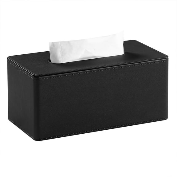 Tissue Box Cover Stylish PU Leather Rectangular Tissue Box Holder with Magnetic Bottom Cover for Bathroom Bedroom or Office (Black)