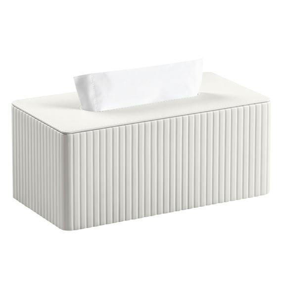 Tissue Box Cover Stylish PU Leather Rectangular Tissue Box Holder with Magnetic Bottom Cover for Bathroom Bedroom or Office (Cream-White)