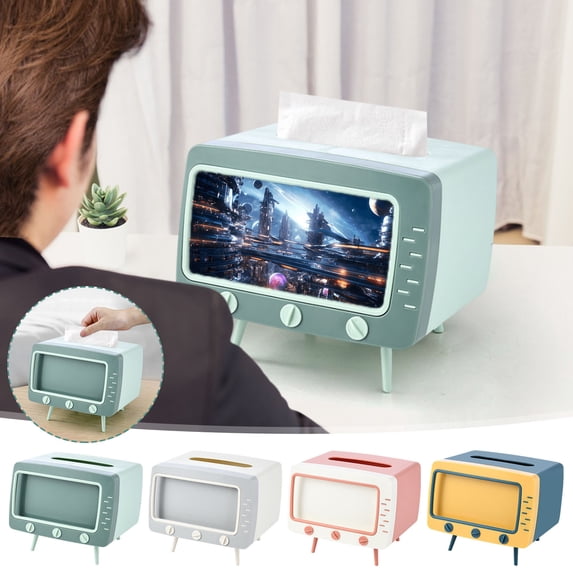 Tissue Box Cover, TV Design, Phone Stand, ABS Plastic, Large, Lightweight, Odorless, Easy Clean, Storage for Kitchen, Bedroom, Office, Bathroom