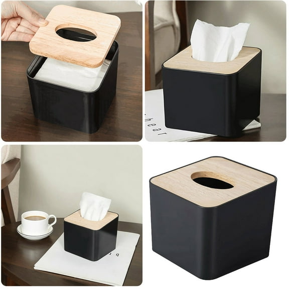 Tissue Box Cover,Tissue Holders,Tissue Box Holder for Bathrooms,Bamboo Cover Plate,Home and Office,4.1 * 4.1 * 3.7in (Black) Kleenex Tissues Boxes