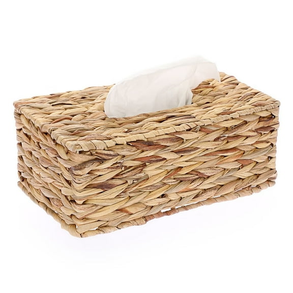 Tissue Box Cover Water Hyacinth Tissue Box Rectangular Tissue Holder Woven Tissue Cover Wicker Tissue Box Holder for Bathroom Toilet Table Desk Home Office Car