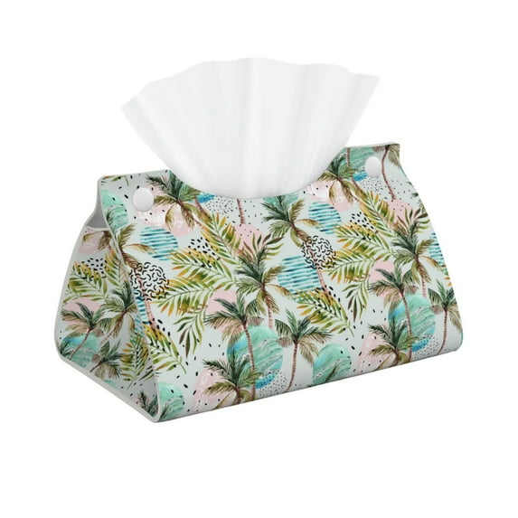 Tissue Box Cover, Watercolor Palm Tree Leather Rectangular Tissue Holder, Waterproof Tissue Box Decorative For Bathroom Vanity Countertop/Night Stands/Office Desk