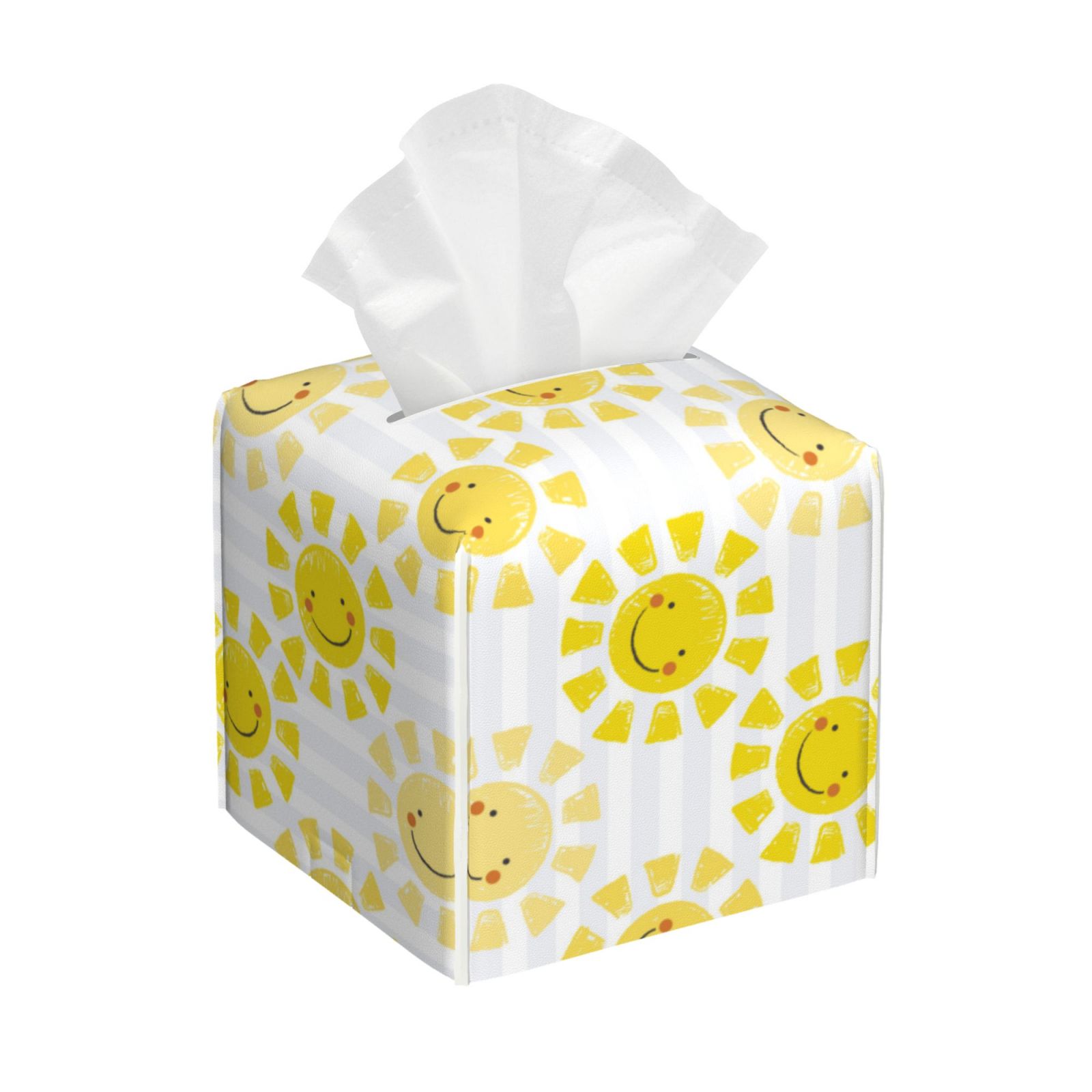 Tissue Sun Tissue Box Cover, Yellow Sun Leather Tissue Box Holder - Tissue Case ...
