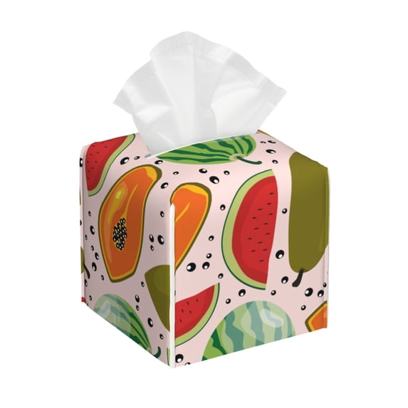 Tissue Box Cover, fruit pattern Leather Tissue Box Holder - Tissue Case Facial Paper Organizer for Bathroom, Vanity Countertop, Tabletop, Car, Night Stands