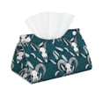 thumbnail image 1 of Tissue Box Cover, goat skull sketch style feathers Rectangular Leather Tissue Holder - Tissue Case Facial Paper Organizer for Bathroom, Vanity Countertop, Tabletop, Car, Napkin, 1 of 6