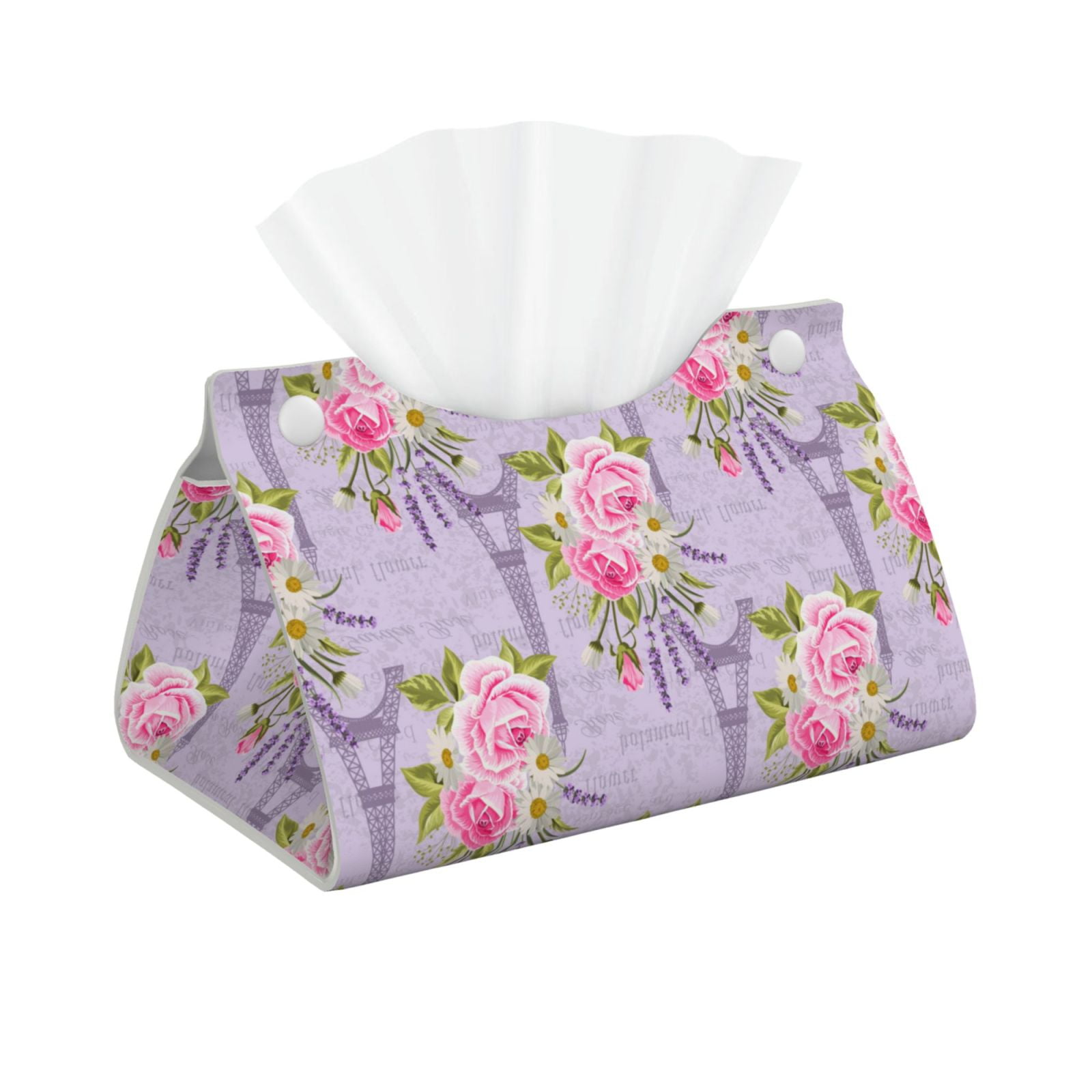 Tissue Box Cover, rose Tower flower Rectangular Leather Tissue Holder
