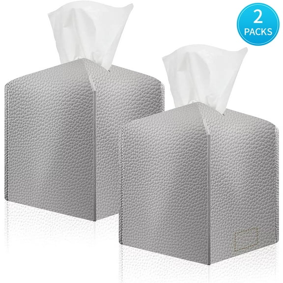 Tissue Box Covers PU Leather 2Pcs Square Modern Tissue Box Holder for Desktop Bedside Table Bathroom