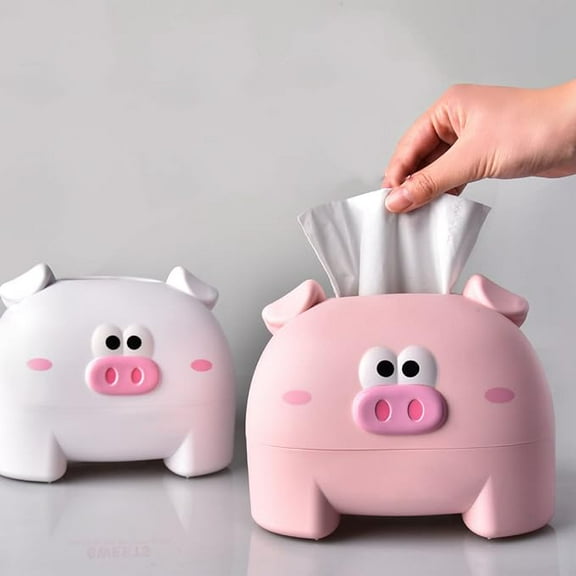 Tissue Box, Cute Pig Shaped Decorative Plastic Tissue Box is Suitable for All Tabletops and is Also A Lovely Decoration for Your Home, White