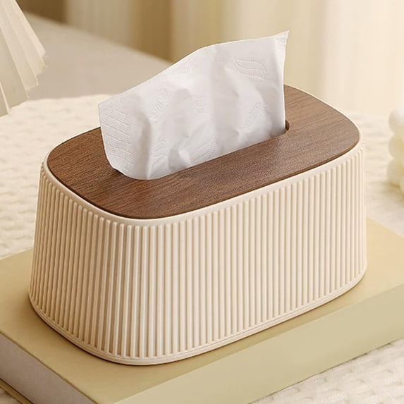 Tissue Box Holder, Decorative Tissue Box Cover with Spring Lifter, Vertical Stripe Tissue Holder for Living Room, Bedroom, Bathroom, and Office
