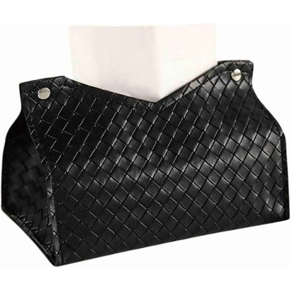 Tissue Box Holder, Facial Paper Organizer Dispenser, Long PU Tissue Holder Square Box Cover, Leather Tissue Box Cover for Bathroom, Vanity Countertop, Tabletop, Car (Black)