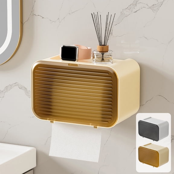 Tissue Box Holder Transparent Wall Mounted Tissue Dispenser, No Drill Hole Bathroom Kitchen Living Room Organizer for Toilet Paper and Rolling Paper, Topliu